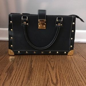 Black and Gold Faux Leather Convertible Handbag